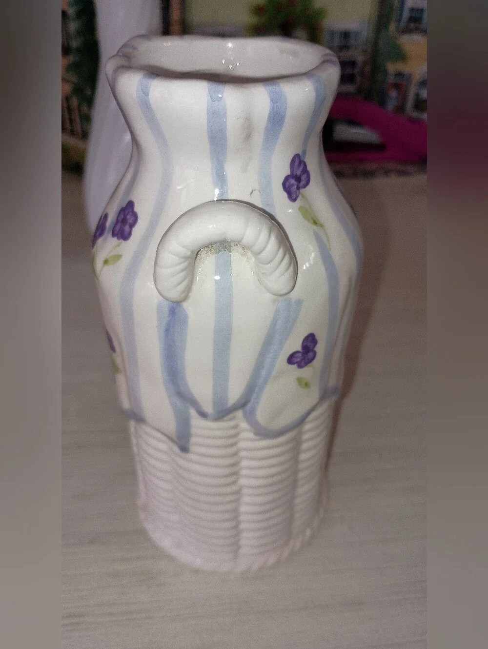 3/$15 Porcelain Ceramic Vase with Purple Floral Design